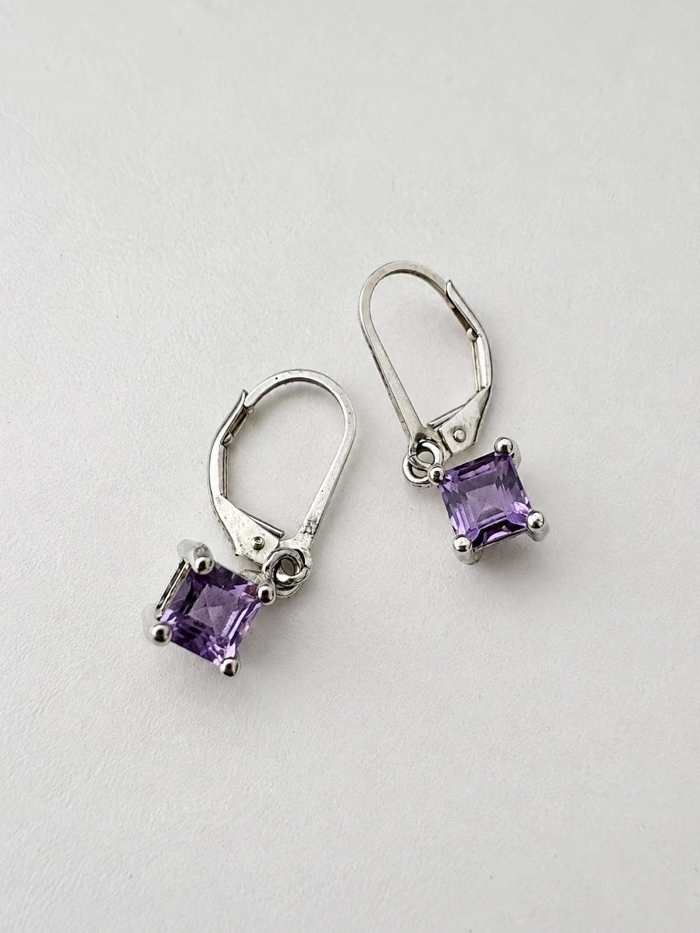 Sterling Silver Amethyst Leverback Earrings | Purple Gemstone Boho Jewelry